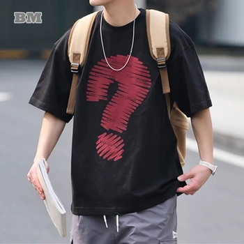 Korėjos Hip-Hop Kūrybos Print T Shirt Vyrams Drabužius Harajuku Atsitiktinis Negabaritinių Trumpas Rankovėmis Tee Japonijos Streetwear Viršūnės Nuotrauka