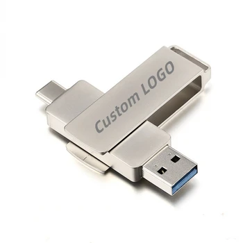 Naujas Nemokamų Užsakymą Lazerinis Graviravimas LOGOTIPĄ, Metalo OTG, Flash Disko Tipas-C+ USB3.0 Sąsaja 8GB 16GB 32GB 64GB 128 GB Memory Stick Nuotrauka