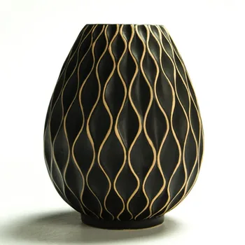 Keramikos vaza ornamentu kūrybos matinio juodo namuose džiovintų gėlių kompozicijų šiuolaikinio gyvenimo kambario darbalaukio dekoratyvinis vaseCD Nuotrauka