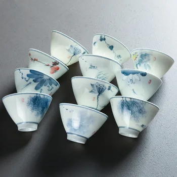 Mėlynos ir Baltos spalvos Porceliano Teacup Keraminių Buities Rankomis Dažyti Vandens Puodelis Kūrybos Office Small Arbatos Dubenėlį Namų Kung Fu Drinkware Nuotrauka