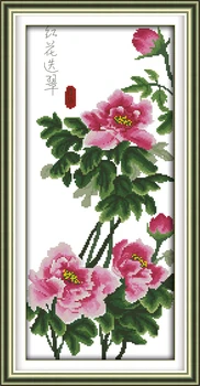 Raudonos gėlės kryželiu rinkinys gėlių 14ct raštuoto audinio drobė siūlės siuvinėjimo 