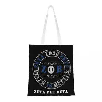 Daugkartinio naudojimo Zeta 1920 Pirkinių Krepšys Moterų Pečių Canvas Tote Maišą galima Skalbti Zob Phi Beta Balta ZPB Bakalėjos Shopper Bags Nuotrauka
